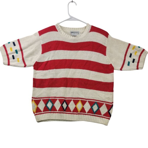 Vintage Deadstock Lord Isaacs Striped Short-Sleeve Sweater M Ramie Cotton Blend - Picture 1 of 9